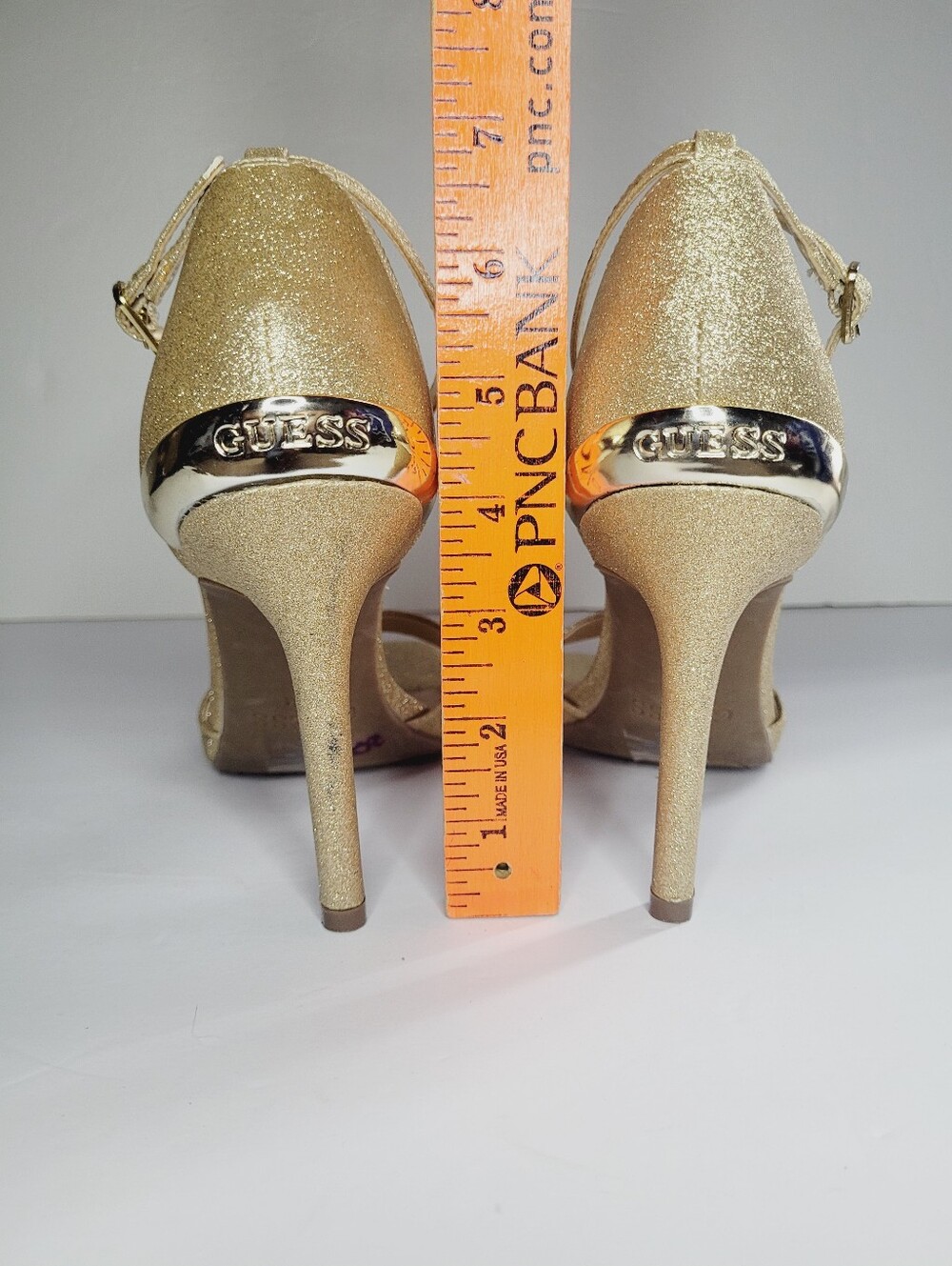 Guess Los Angeles Heels Gold Glitter Women's  Size 8.5 M Open Toes Ankle Straps - Picture 5 of 10